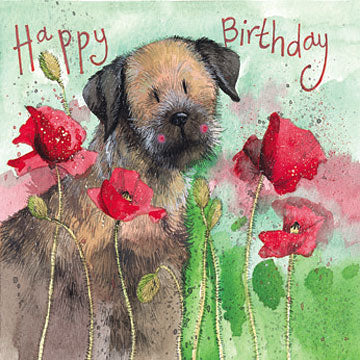 Alex Clark Border Terrier Dog & Poppies Birthday Card