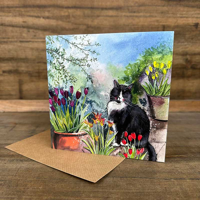 Alex Clark Cat and Tulips Blank Card