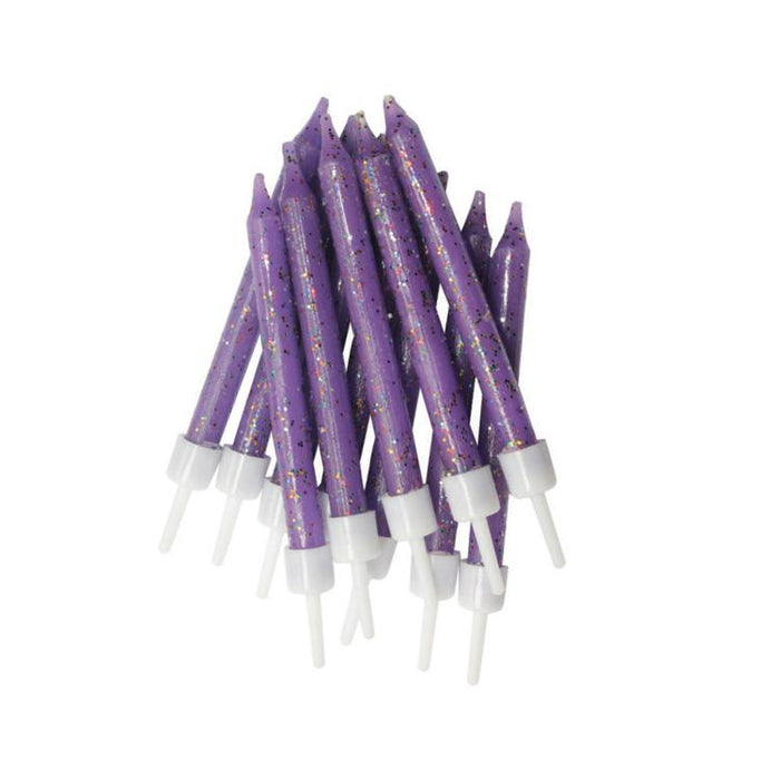 Purple Glitter Candles with Holders