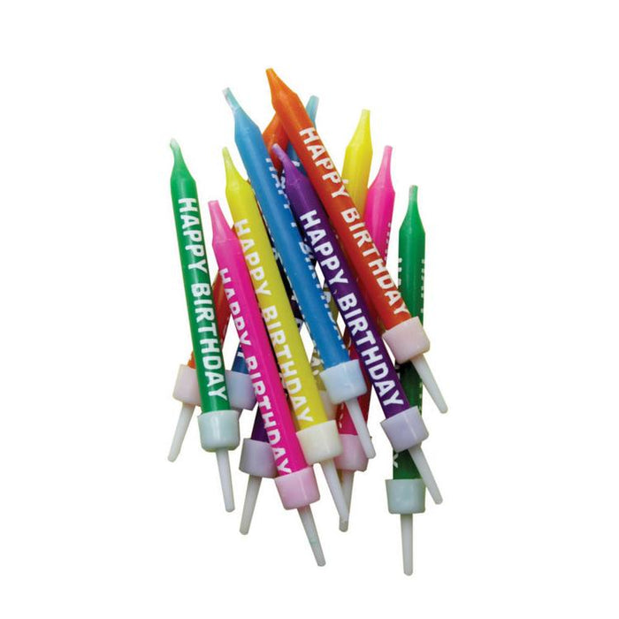 Multi-Coloured Happy Birthday Candles with Holders