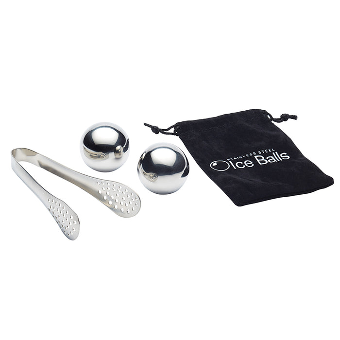 BarCraft 3 Piece Stainless Steel Ice Balls, Tongs and Storage Bag