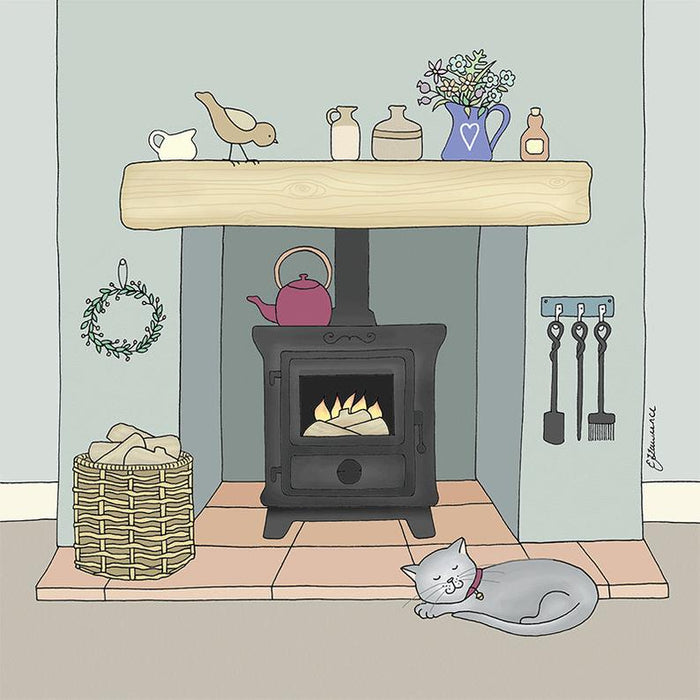 Emma Lawrence Country Living - Fireside Cat, Logburner Card