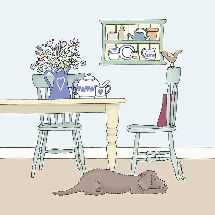 Emma Lawrence Country Living - Morning Tea, Dog in Kitchen Card