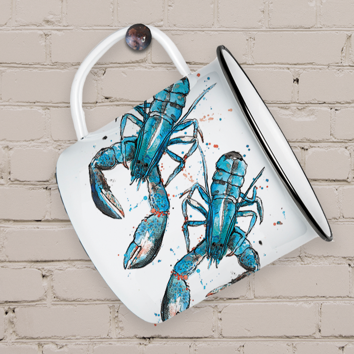 Dollyhotdogs Blue Lobster Print Enamel Mug