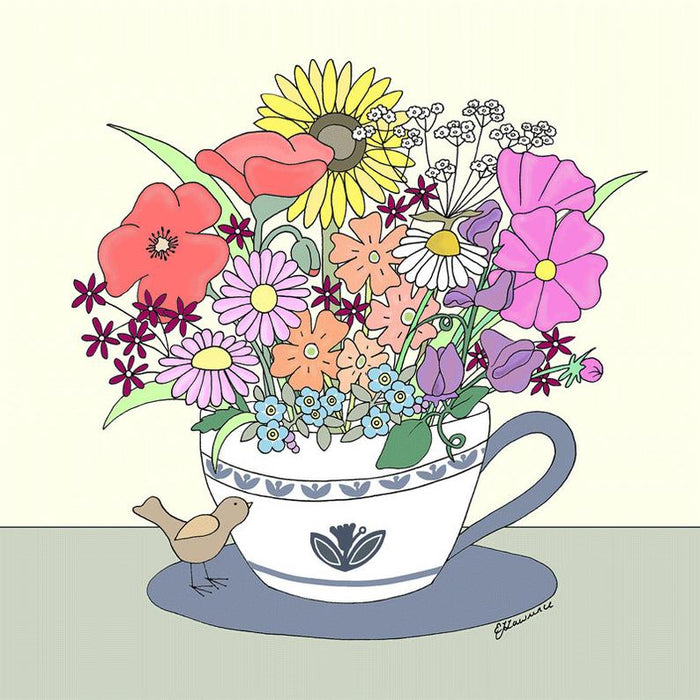Emma Lawrence Flower Cups - Summer Teacup full of Flowers, Sunflowers Card