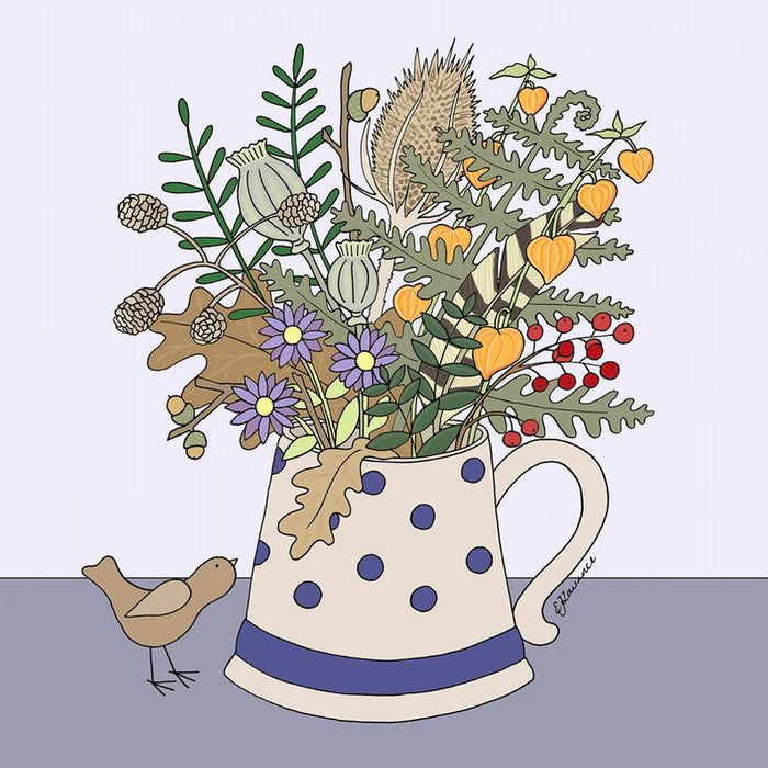 Emma Lawrence Flower Cups - Autumn Mug full of Flowers, Ferns, Teasel Card