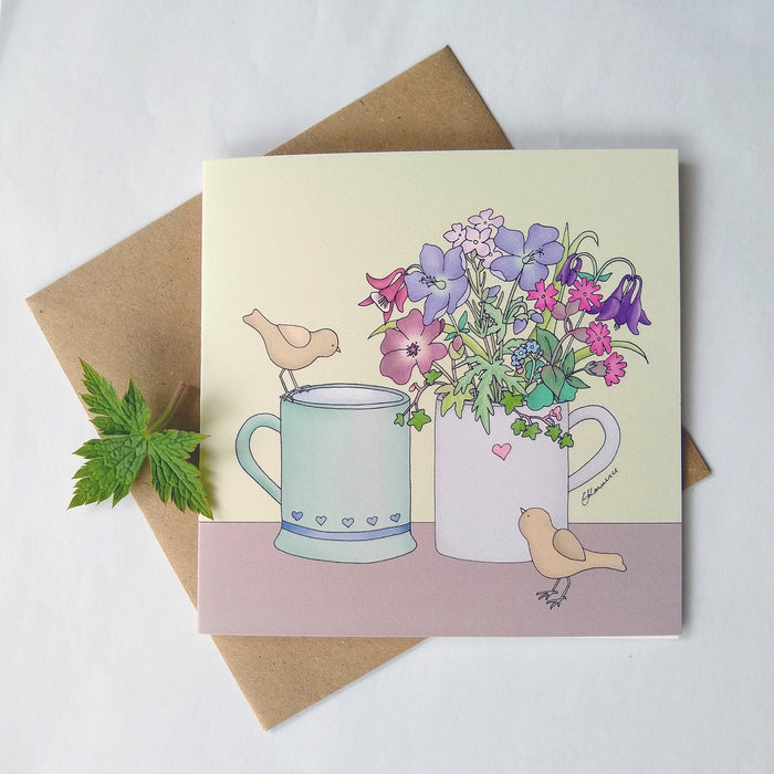 Emma Lawrence Flower Cups - Two Mugs with Garden Flowers Card