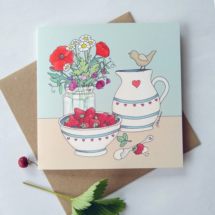 Emma Lawrence Flower Cups - Strawberries & Cream, Summer Card