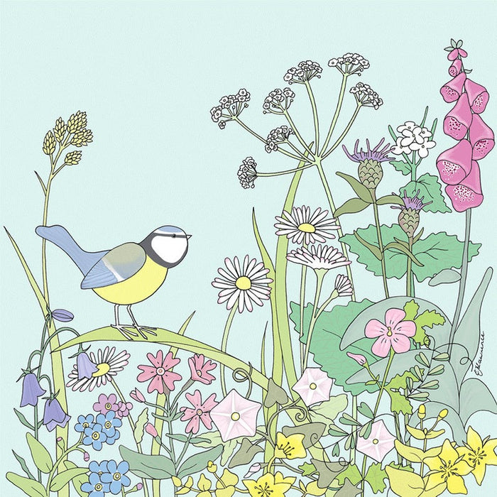 Emma Lawrence Flora & Fauna - Blue Tit and Wildflowers Card