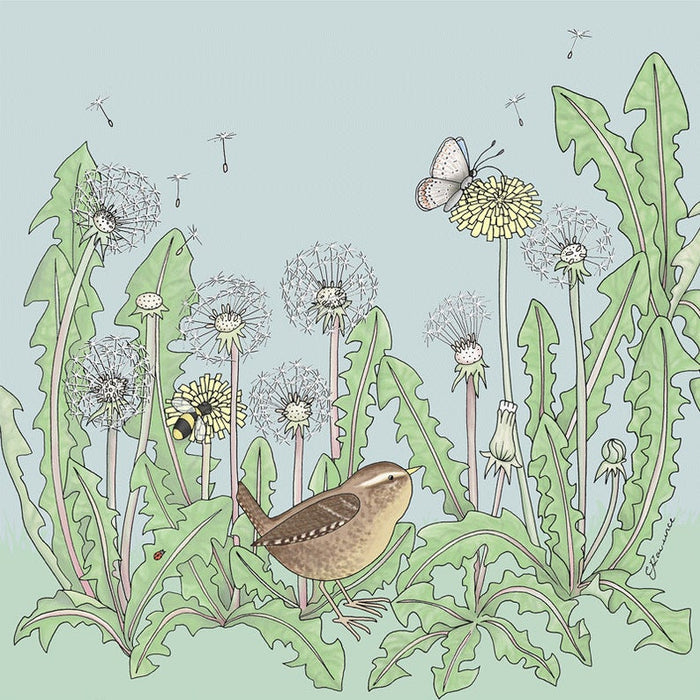Emma Lawrence Flora & Fauna - Wren & Dandelions Card