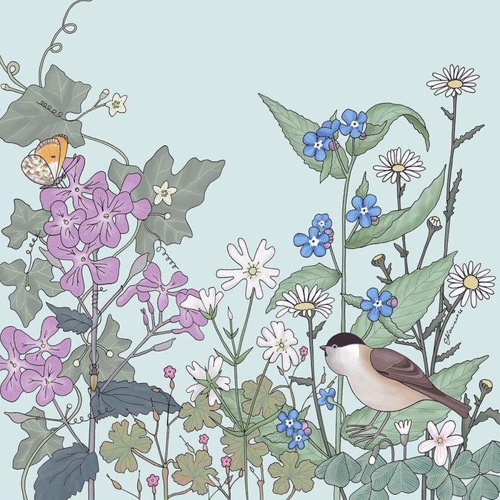 Emma Lawrence Flora & Fauna - Willow Tit and Wild Flowers Card