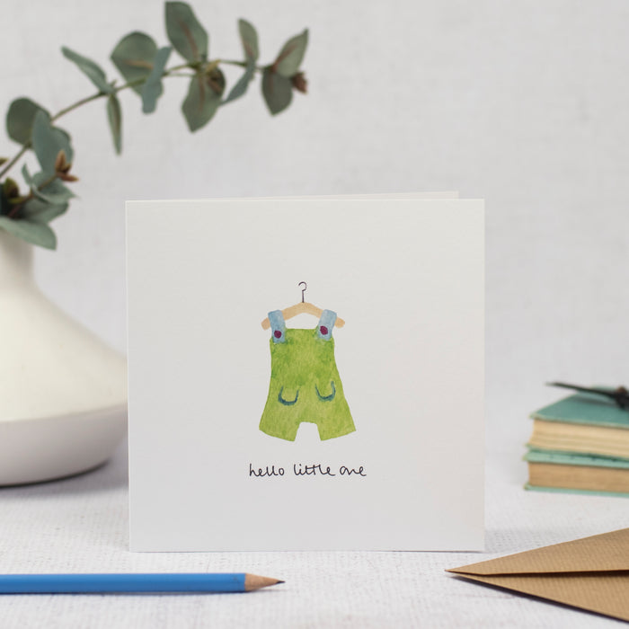 Rebecca Pitcher Green Dungarees Baby Boy Card