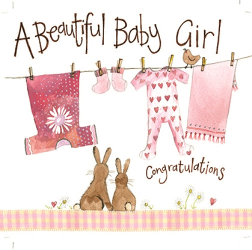 Alex Clark Pink Washing Line Baby Girl New Baby Card