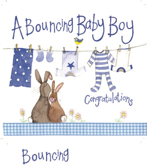 Alex Clark Blue Washing Line New Baby Boy Card