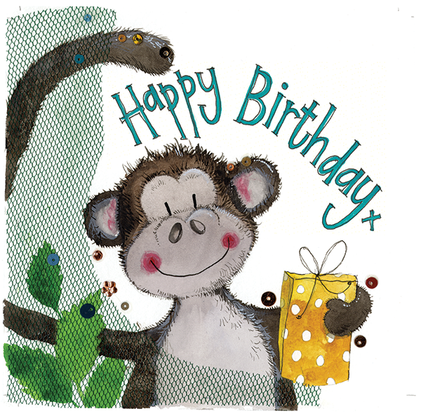 Alex Clark Monkey & Gift Birthday Card