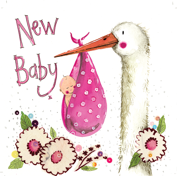 Alex Clark Pink Stork New Baby Card