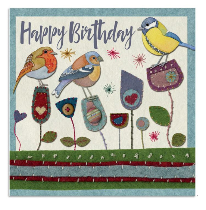 Emma Ball Three Stitched Birdie Birthday Card