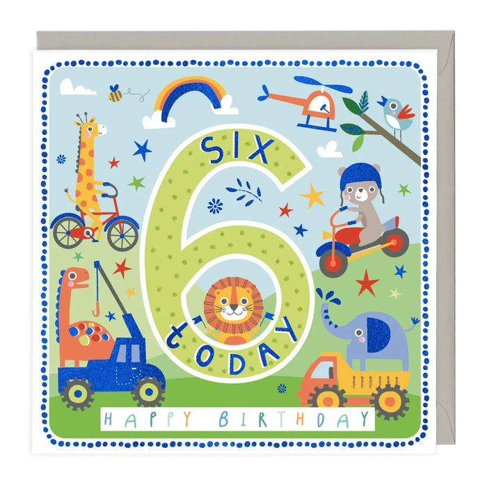 Whistlefish '6 Today' Playful Animals Children's Birthday Card